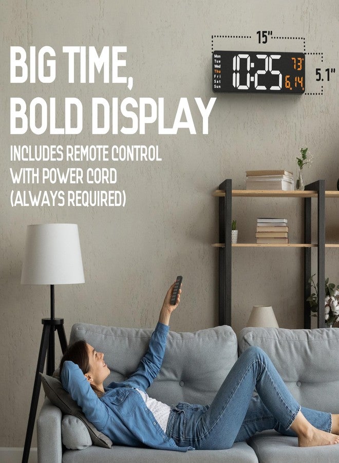 Opis Technology Opis Clock 1 (XXL 16'' White & Orange): The Colorful Retro Rectangular Digital Wall Clock, Digital Clock with Date and Day of Week, Wall Clock with Temperature, Timer and Counter - Image 3